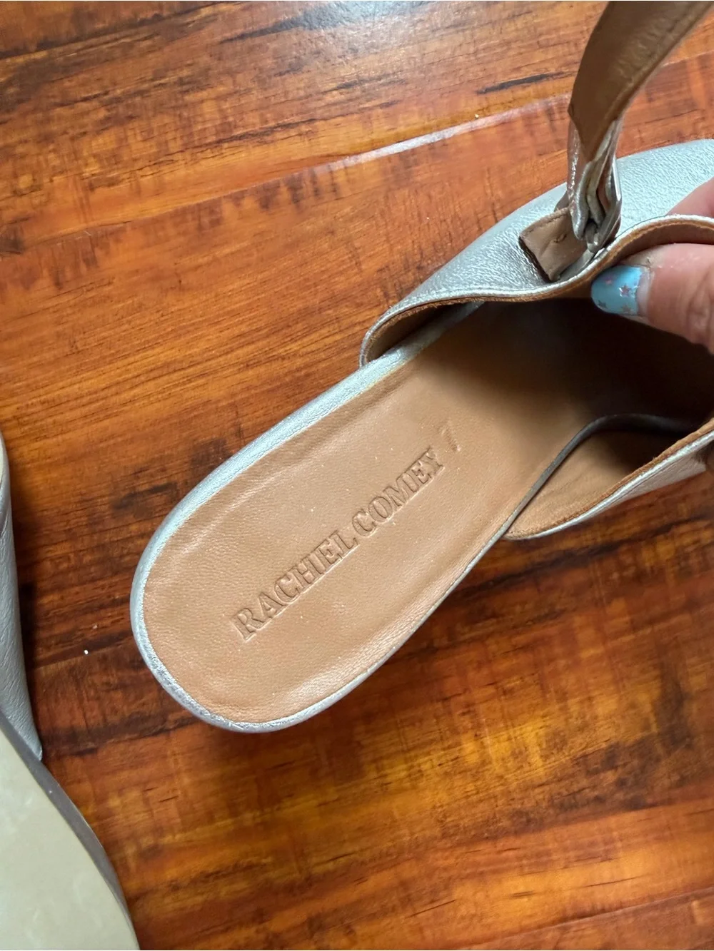Rachel Comey Silver Leather Wedge Slingback Sandals